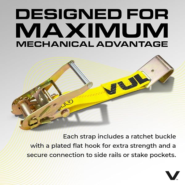 VULCAN CAR TIE DOWN WITH FLAT HOOKS – LASSO STYLE – 2 INCH X 96 INCH – 4 PACK – CLASSIC YELLOW – 3,300 POUND SAFE WORKING LOAD