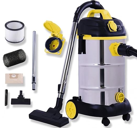 Masko® Industriestaubsauger – Gelb, 1800Watt ? Mit Steckdose ? Blasfunktion ? | Mehrzwecksauger Trocken-Saugen & Nass-Saugen 