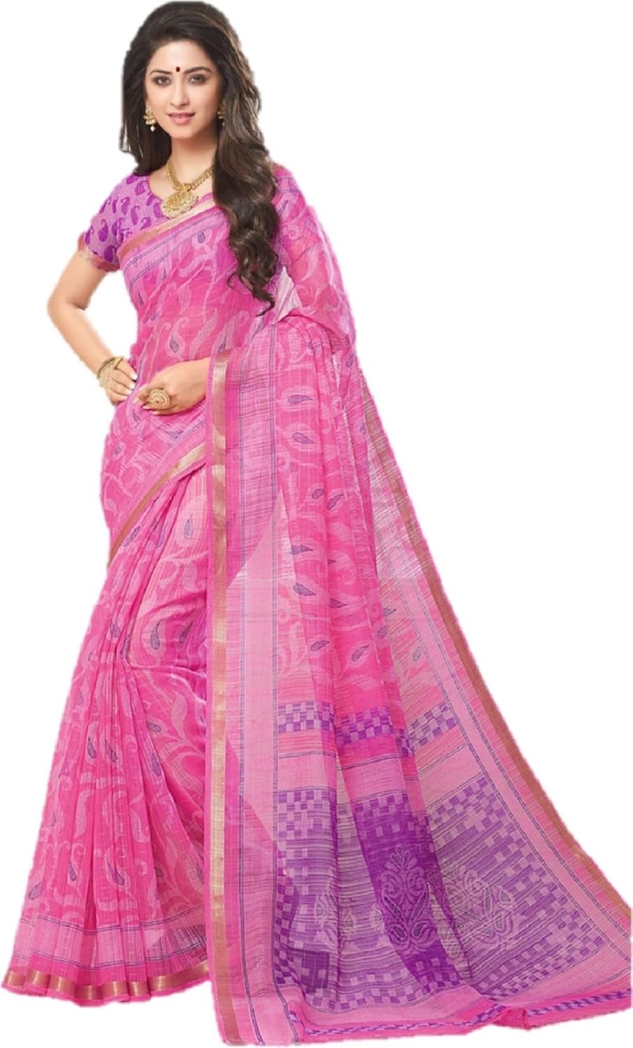 ginigold women's cotton silk saree with blouse piece (samudrika-1, pink, free size)