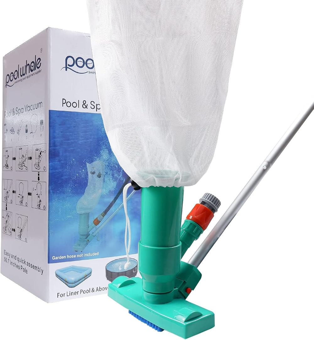 POOLWHALE Mini Jet Vac Vacuum Cleaner with Telescopic Pole & Brushes