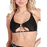 Rave Top for Women - Sexy Backless Shirt Summer Bikini Strapless Bra Silver Chain Music Festival Concert Crop Tank