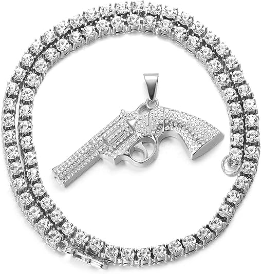 Halukakah Goldkette für Männer Iced Out,Platin Weißgold Pistole
