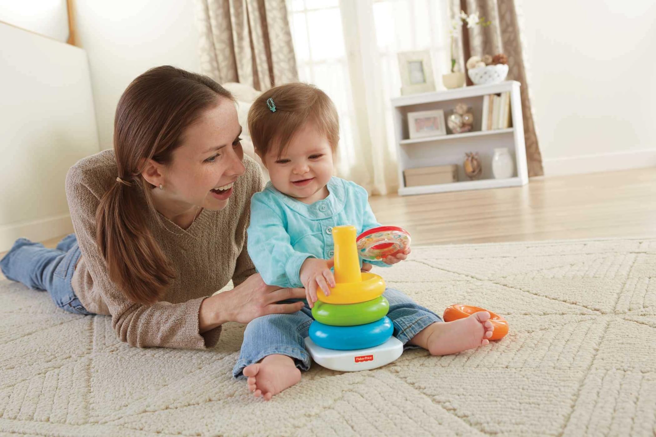Fisher-Price Infant Toy Set, Baby’s First Blocks (10 Shapes) and Rock-a-Stack Ring Stacking Activity for Ages 6+ Months