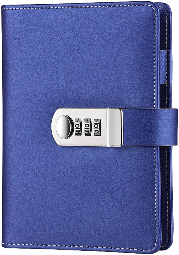 NectaRoy PU Leather Refillable Password Notebook Writing Journal Diary Planner Organizer with Combination Lock, Loose-leaf Lined Notepad Sketchbook with Pen, 5.3" x 7.3"