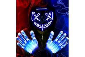 letosan Halloween Mask LED Light Up Purge Mask with LED Gloves, 3 Modes Glow Scary Halloween Costume for Kids Boys Girl Teen Halloween Decorations Cosplay Anonymous Carnival Costumes