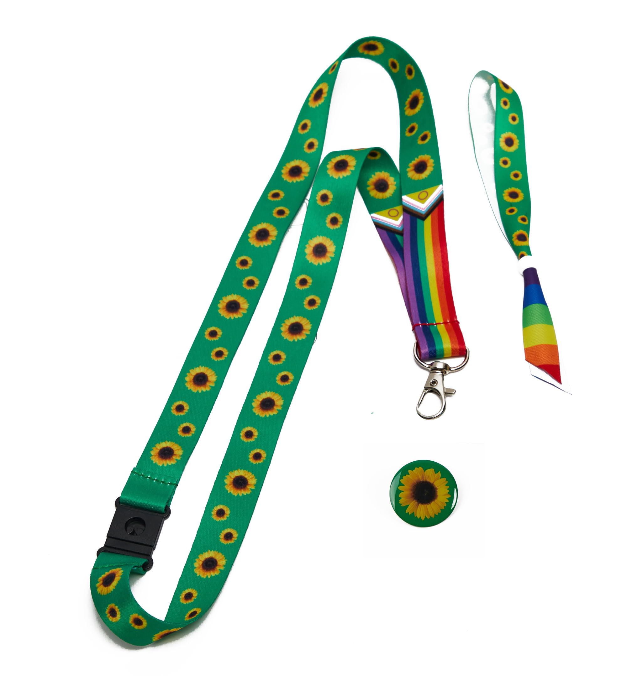 Hidden Disabilities Official LGBTQ Pride Sunflower Lanyard, Pride Wristband & Sunflower Pin Badge | Hidden Disability Lanyard with Safety Breakaway, Wrist Band & Badge with Butterfly Pins