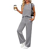 ANRABESS Two Piece Sets for Women 2026 Summer Travel Vacation Outfits Sleeveless Lounge Set Matching Wide Leg Pants Sweatsuit