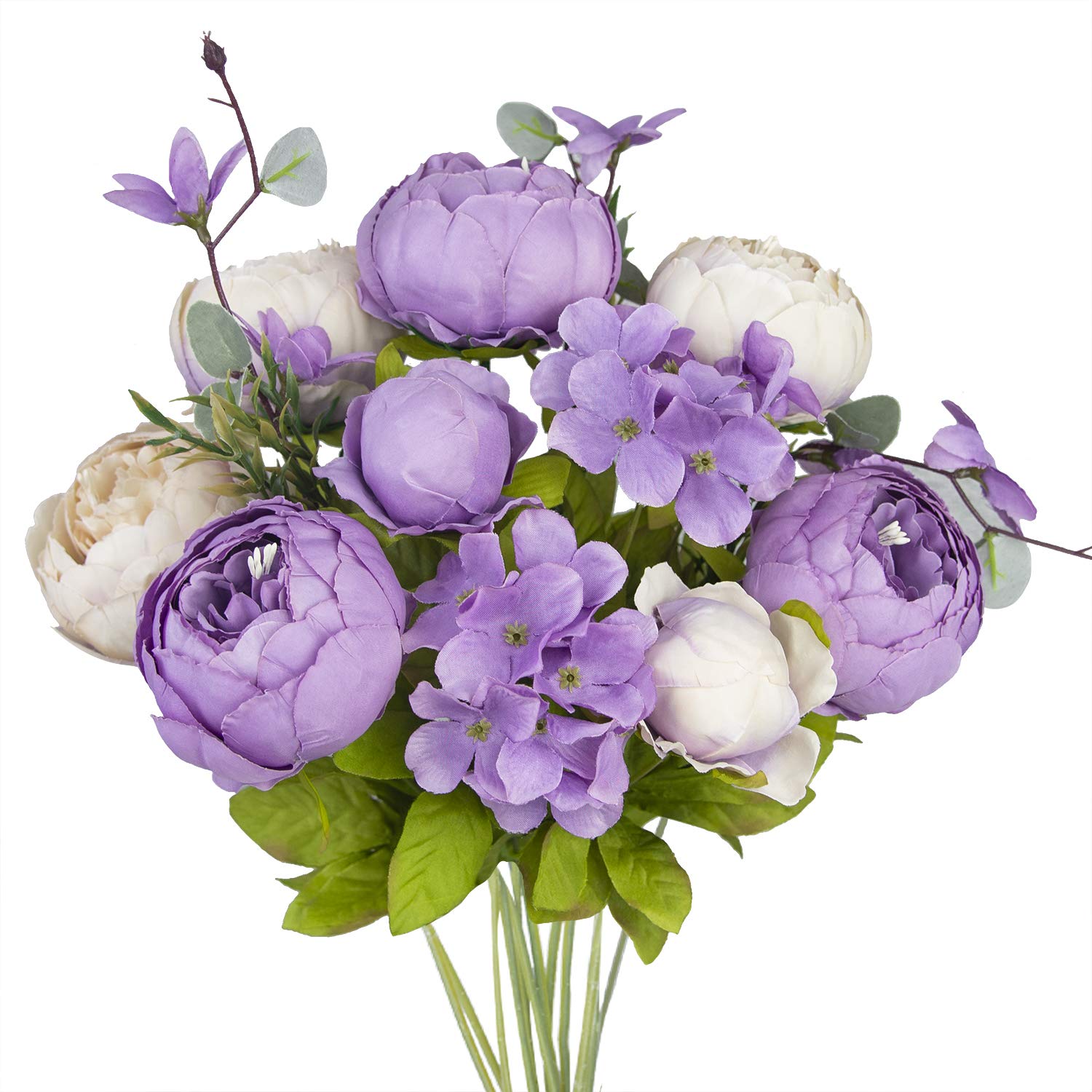 HUAHUASHIJIE Vintage Artificial Peonies Silk Peony Flowers Bouquet for Wedding Bridal Home Décor – Beautiful Floral Centerpiece Arrangement Decoration with 1 Bouquets (Purple & Pink)