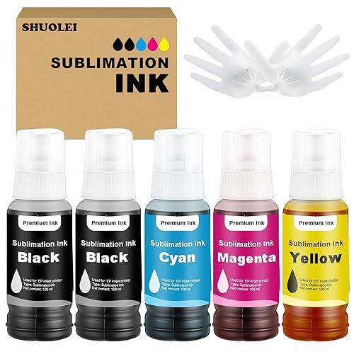 SHUOLEI Sublimation Ink T502 T522 Ink Refill Bottles for 2800 Sublimation Ink for 2803 15000 ET15000 ET-2800 ET-2803 ET2400 ET2760 ET2750 ET4800 ET-2850 Inkjet Printers (5Pack)
