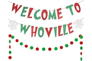 LEESKY Red and Green Welcome To Whoville Banner, Whoville Christmas Banner Decorations Welcome To Whoville Sign for Xmas Vacation Holiday Party Home Decor