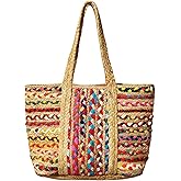 SHIVERO HOMES Rectangular Jute Cotton Straw Beach Bags Totes Handbag Shoulder Bag Tote Bag for Women Tassel Bag Natural Fiber Handbags Multicolor