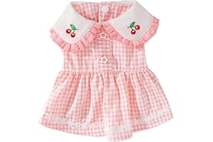 Dog Floral Princess Dress Puppy Soft Breathable Dress Dog Cute Cotton Clothes Summer Pet Plaid Dress for Small Dogs Cats Ligh