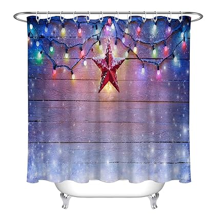 Amazon Com Lb Christmas Light Shower Curtain Set Rustic Wooden