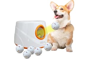 YXX-TECH Automatic Ball Launcher for Dogs with 6pcs 2.3 Inch Etpu Tennis Balls,Thrower Distance 20-45ft,interacive Dog Toys for Indoor/Outdoor for Small Or Medium Dogs (Orange)
