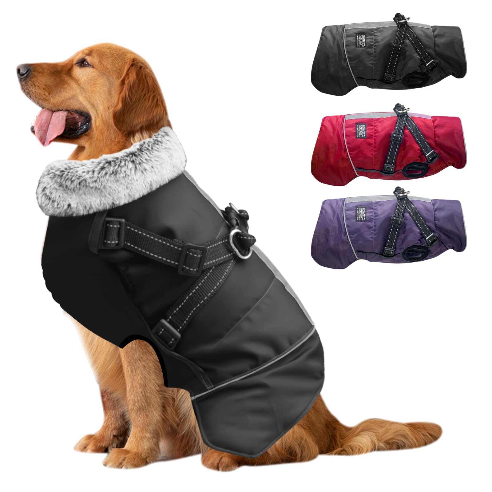 smatcamp Dog Coats Waterproof, Reflective Warm Dog Clothes Jackets, Outdoor Dog Winter Coat with Harness Hole for Puppy Small Medium Large Chihuahua French Bulldog Dogs