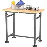 EVERHANGER Workbench for Garage, Adjustable Height Work Table | Heavy Duty Rubber Wood Top Workstation for Workshop, 32 x 18 Inch