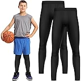 Haysandy Boys' Compression Leggings 2 Pack Athletic Tights Basketball Compression Pants Boys Sport Leggings