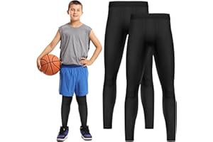 Haysandy Boys' Compression Leggings 2 Pack Athletic Tights Basketball Compression Pants Boys Sport Leggings