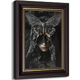 Vintage Framed Dark Academy Wall Art Victorian Gothic Woman Canvas Wall Decor Veilded Woman Moth Painting Artwork Moody Romance Aesthetics Print for Living Room Bedroom（9x11in Framed）