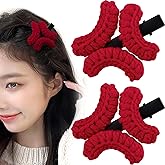 BEIQIYA 2pcs Angry Hair Clips, Cute Braid Plush Angry Barrettes, Non-Slip Funny Comic Hair Claw Accessories for Work Dating Parties Festivals- Red