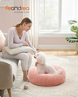 Feandrea Donut Dog Bed Pink 70 cm Soft Plush Removable Cover view 2