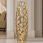ARSTRIA Ceramic Vase Large Floor Vase Handmade Ceramic Flower Holder Hand Carved Sophisticated Vessel for Decorative Branches and Dried Flowers 24 Inches Gold
