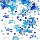 FAZHBARY Happy Birthday Confetti Blue 18 Confetti Glitter 18th Birthday Metallic Sweet 18 Confetti Sequins Sprinkles for Tables Party Decor Supplies