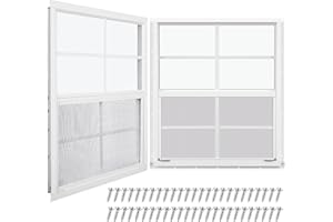 Tandefio 2 Pcs 18'' x 23'' White Shed Window Transom Windows for Chicken Coop with Tempered Glass and Screen Household Windows with Vertical Slider and Screws for Mobile Home Sheds Barns
