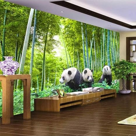 Amazon 3d壁紙パンダ竹の森テレビの背景壁壁画リビングルーム寝室風景絵画現代 250x175cm 壁紙