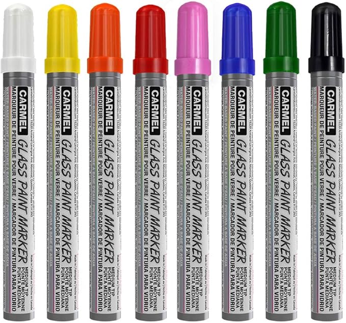 Carmel Glass Marker Medium Tip, Pack of 8 (Assorted), Removable Window