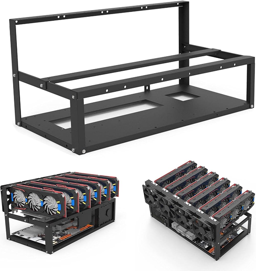 HWGING 6 GPU Mining Rig Frame Stackable Stainless Steel Miner Computer Rack