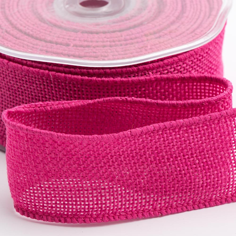 Italian Options Country Hessian Ribbon with Wired Edge, Natural Hessian Fabric Ribbons for Gift Wrapping, Bows, Wreaths, Wedding, Flowers, Florist, Burlap, Jute Ribbon, 38 mm x 10 Metre Roll, Fuchsia — image 1