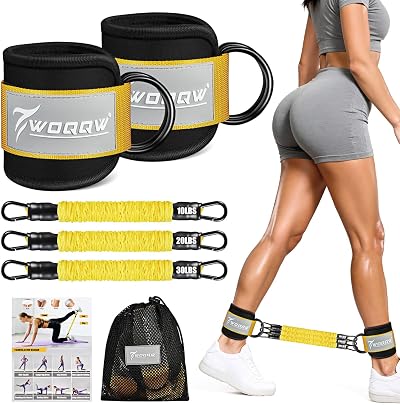 WOQQW Resistance Bands Set with Ankle Straps and Cuffs 3 Levels 10/20/30 lb