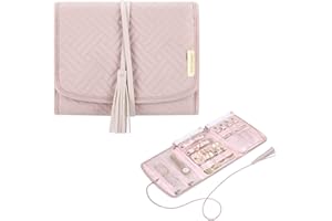 BAGSMART Travel Jewelry Organizer Roll Jewelry Travel Case Jewelry Bag for Necklace, Earrings, Rings,Pink