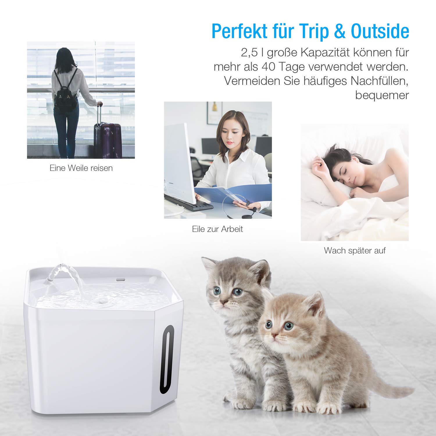isYoung Trinkbrunnen, 2.5L Weiß Katzenbrunnen Automatisch Leise Haustier Wasserbrunnen für Katzen, Hunde,mehrere Haustiere