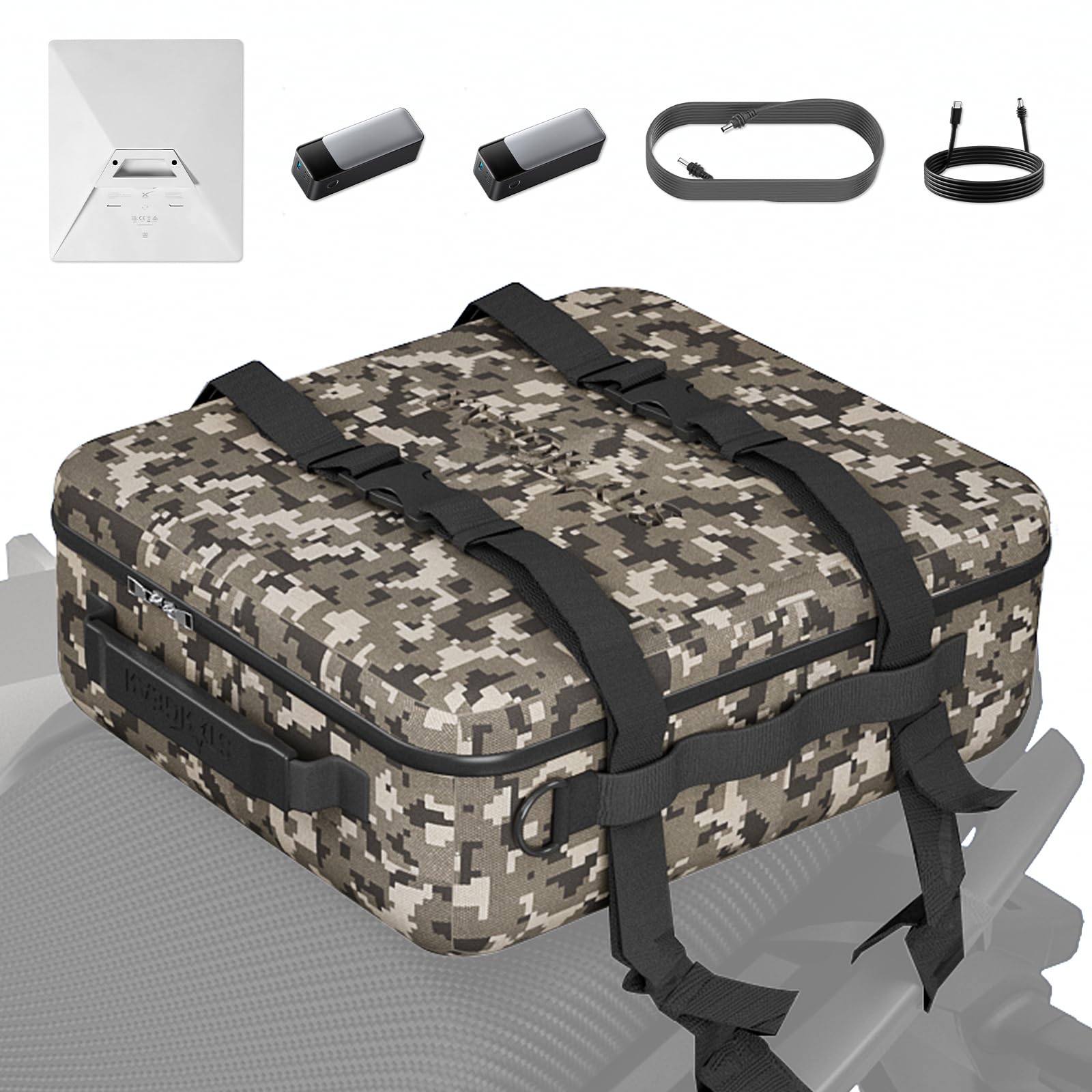 STARGEAR for Starlink Mini Case, Waterproof Travel Case with 2 Power Sources Space Compatible with Anker, Motorcycle Tail Bag for Starlink Mini, Kickstand, Pipe Adapter, Cables & More - Desert Camo