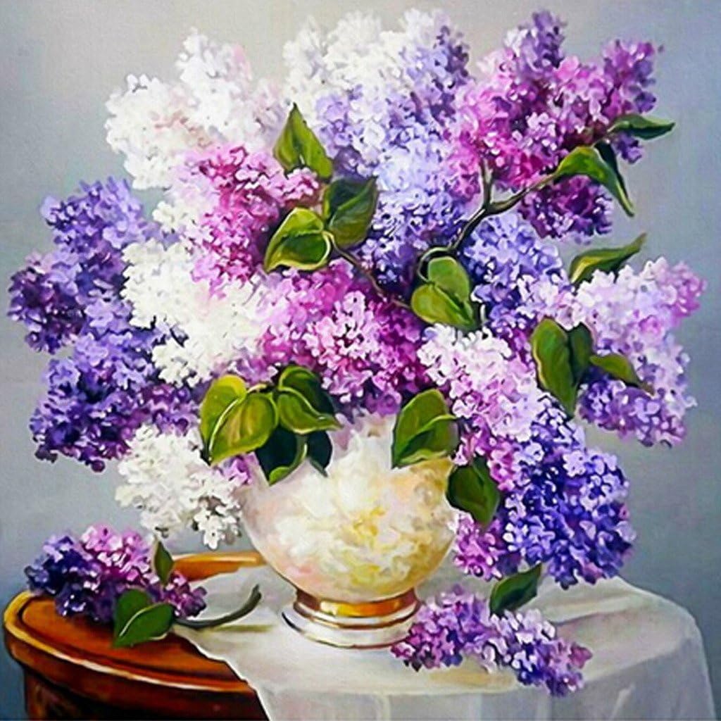 Ukerdo DIY Diamond Painting Purple Lilac Flowers Pictures by Number Kits Wall Art