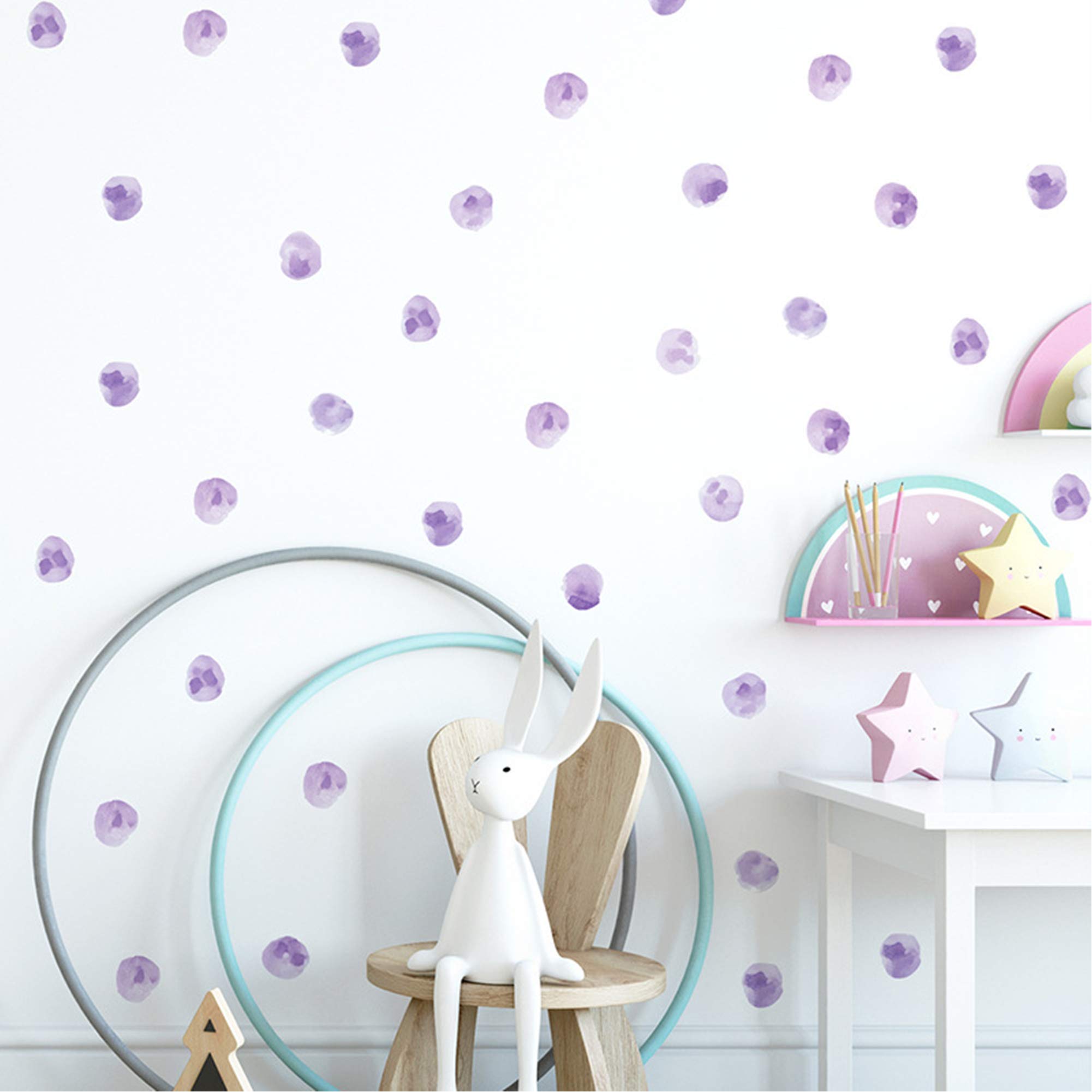 Photo 1 of RoyoLam 120pcs 2.2'' Purple Polka Dots Wall Decals Nursery Watercolor Wall Stickers for Kids Removable Peel and Stick Waterproof Wall Art Decor for Classroom Living Room Bedroom