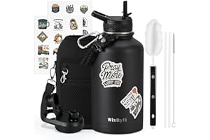 WixByti 64 oz Insulated Water Bottle with Straw (Cold for 48 Hrs), Half Gallon Stainless Steel Triple Wall Vacuum Sports Water Jug, Leakproof Hydro Cup Flask with Straw Spout Lids & DIY Stickers