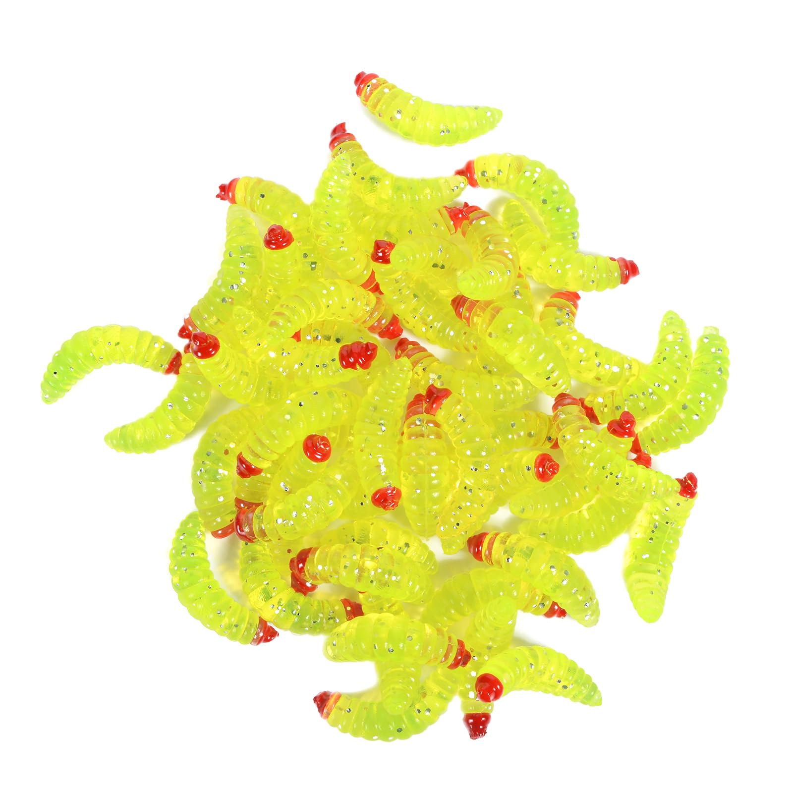 Worms for Fishing Soft Lures, 100Pack Simulation Earthworm Fake Worm Soft Fishing Lures, Soft Plastic Worms Lures, Bass Fishing Lure Baits, Worm Fishing Lure for Saltwater Freshwater (Yellow)