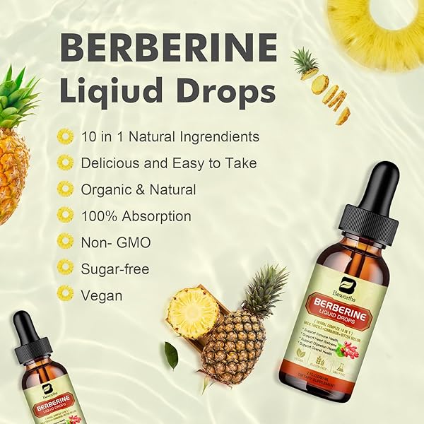 BERBERINE SUPPLEMENT WITH CEYLON CINNAMON – BERBERINE LIQUID DROPS WITH TURMERIC CURCUMIN, CEYLON CINNAMON, BITTER MELON, BERBERINE PHYTOSOME FOR DIGESTION SYSTEM, IMMUNE HEALTH SUPPORT -VEGETARIAN