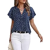 Timeson Womens Summer Tops Short Sleeve Chiffon Blouses Business Casual | Wrinkle Resistant Ease Care Office Work Attire lightweight Breathable Silky Soft Versatile Flowy Flattering Fit to Hide Tummy