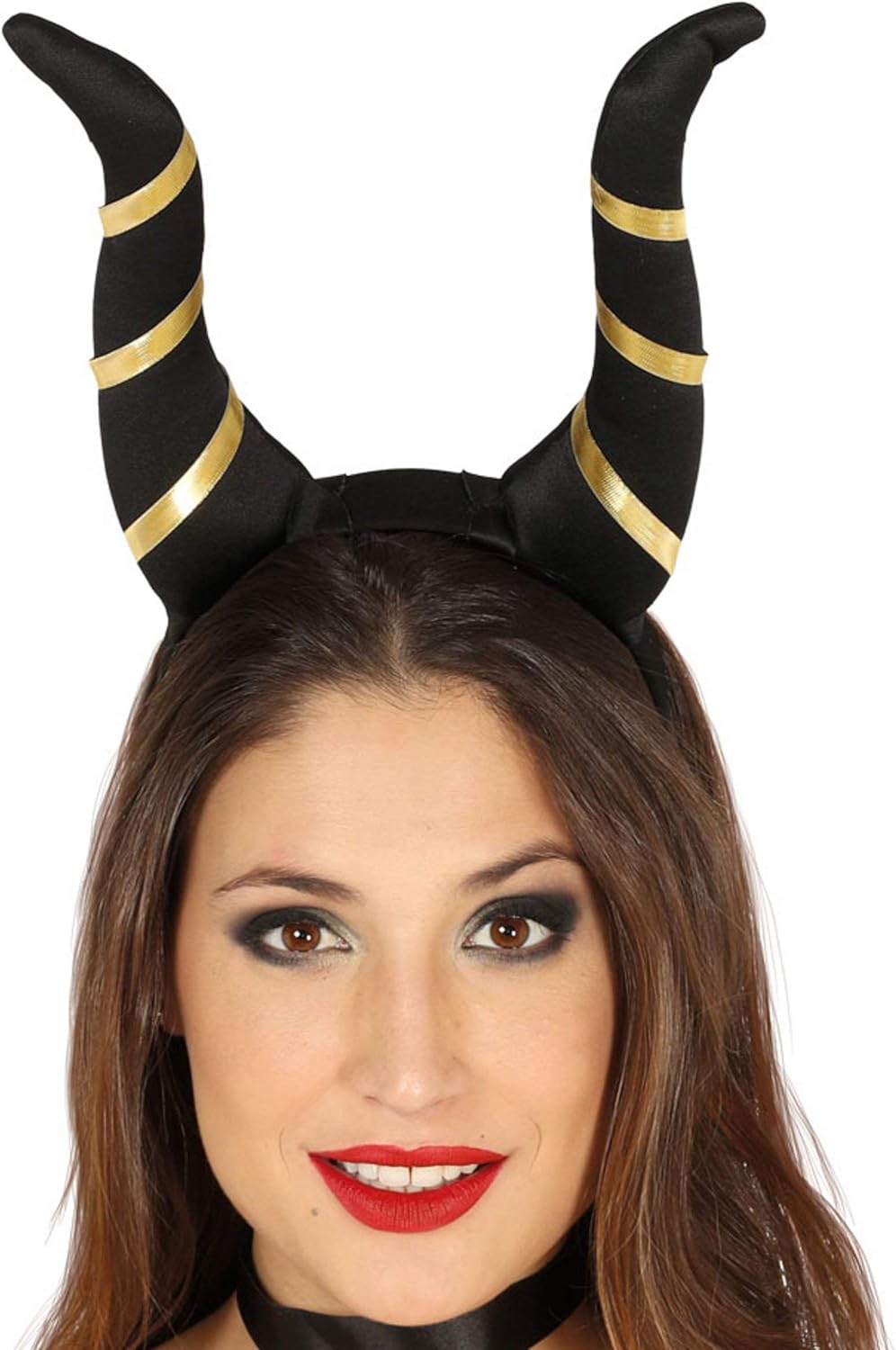 Guirca - Headband with Black Horns Giant Devil Maleficent Egyptian God Adult, Black, Gold, 17405