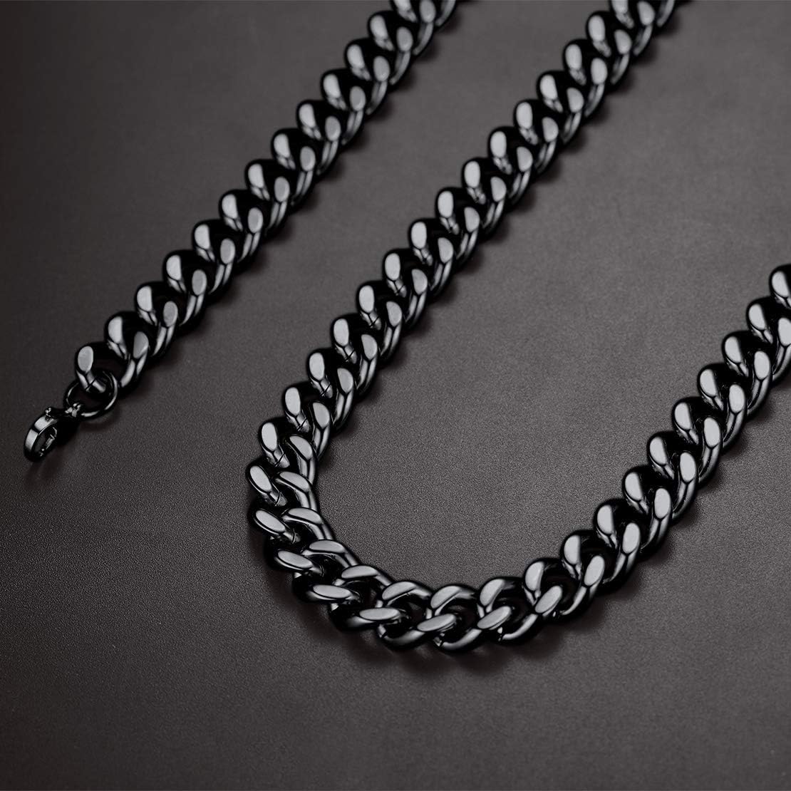 FindChic Black Chain Necklace for Women, Chunky Black Hiphop Jewelry Curb Chain Necklace Thick 12MM 18inch Cuban Link Chains for Boys | 