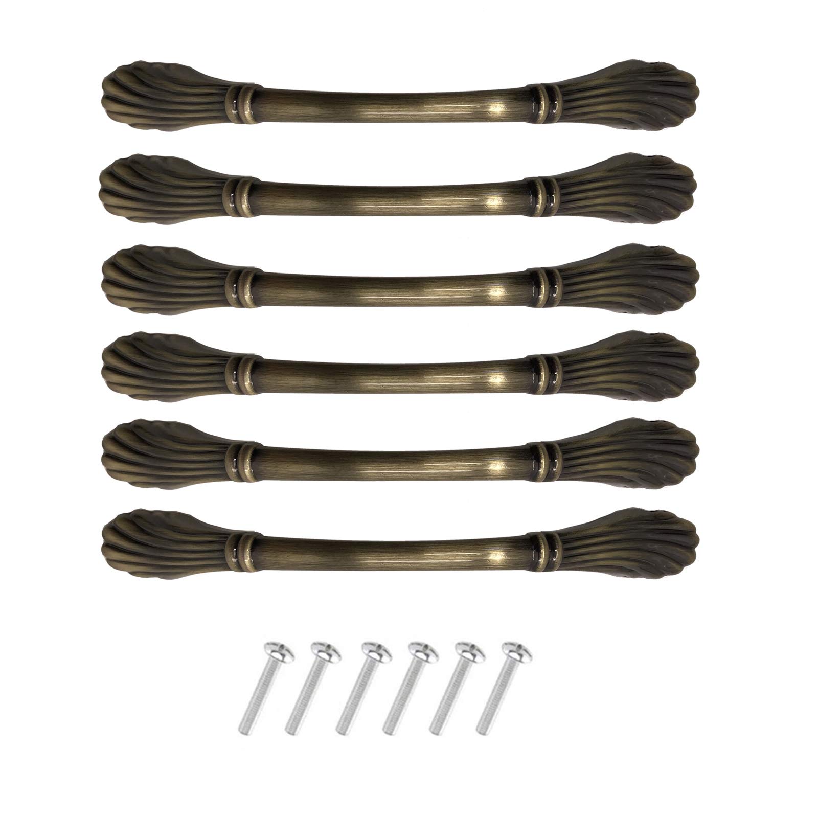 KanDery 6PCS Vintage Cabinet Handles, Chic Drawer Handles, Furniture Door Pull Handles, Antique Kitchen Cupboard Handles, 96mm Hole Center, Green Bronze