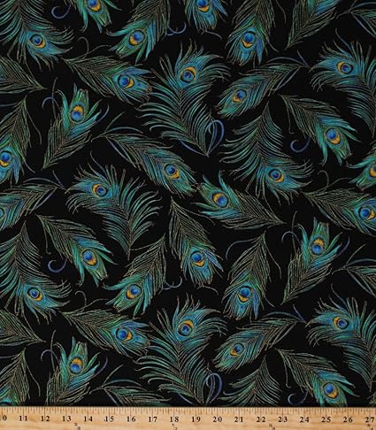 Amazon Com Cotton Plume Peacock Feathers Bird Cotton Fabric Print