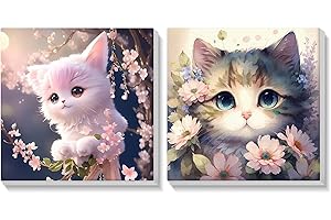 VINDIJA Framed Paint by Number for Adults Beginners - Cat Adult Paint by Number Kits on Canvas, 2 Pack Animals Paint by Numbers, DIY Oil Painting Acrylic Paints for Home Wall Decor Gift, 8x8in