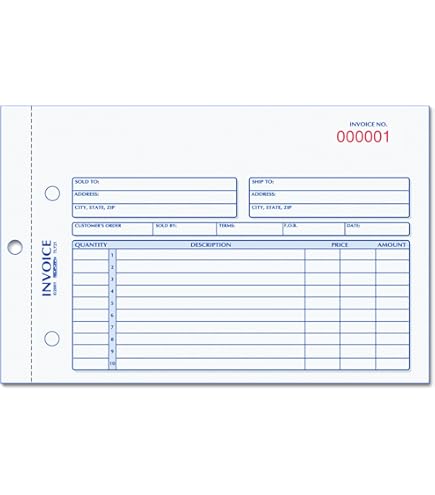 Blueline Invoices, 50 Numbered Carbonless Triplicates, English, 5
