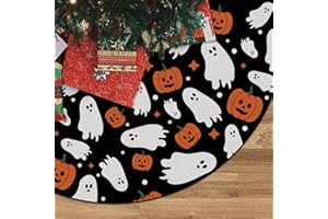 GAGEC Halloween Tree Skirt Black Halloween Ghost Pumpkins Tree Skirt 48 Inch Halloween Tree Skirts Tree Mat for Halloween Indoor Outdoor Decorations
