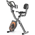 leikefitness Folding Stationary Bike Recumbent Exercise Bike w/Arm Resistance Bands-Pulse Sensor-LCD Monitor and Easy to Assemble Indoor Cycling Bike 2280
